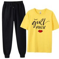 Yellow Girls Power Summer Tracksuit For Women's