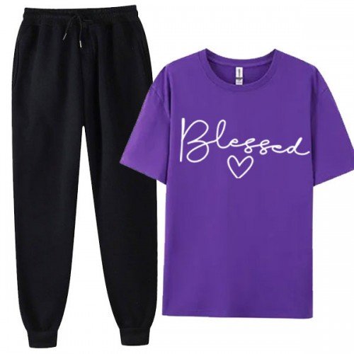 Purple Blessed Summer Tracksuit For Women's