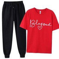 Red Blessed Summer Tracksuit For Women's