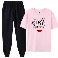 Pink Girls Power Summer Tracksuit For Women's