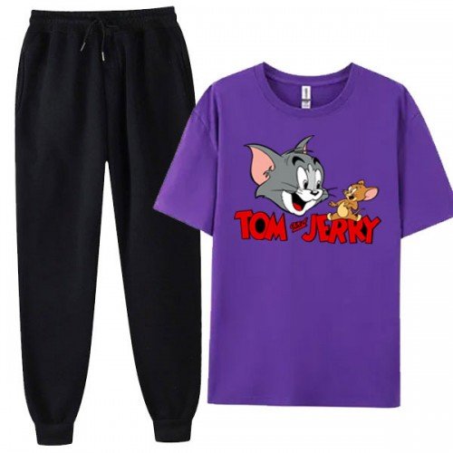 Tom & Jerry Purple Women Summer Tracksuit