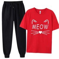 Red Meow Summer Stylish Tracksuit For Girls