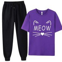 Purple Meow Summer Stylish Tracksuit For Girls