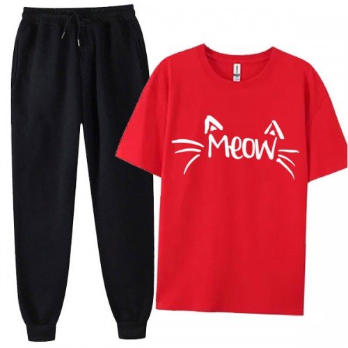 Meow Stylish Red Summer Tracksuit For Girls