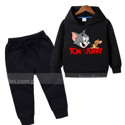 Black Tom & Jerry Hoodie Winter Tracksuit For Kids