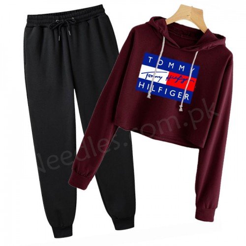 Tom Maroon Crop Tracksuit For Ladies