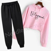Blessed Pink Printed Crop Tracksuit For Women