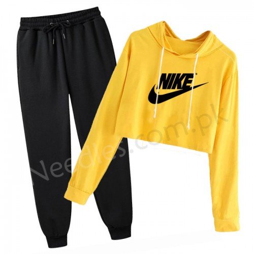 Nk Yellow Crop Tracksuit For Ladies