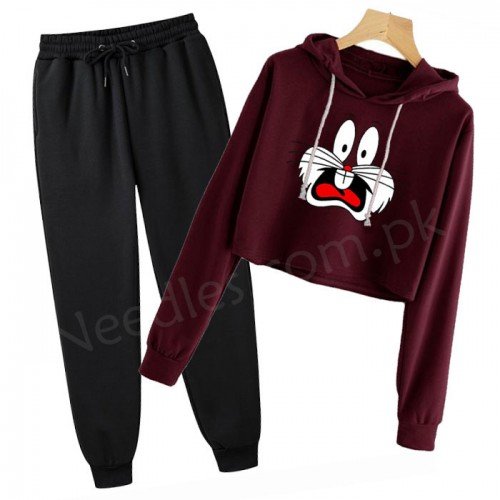 Maroon Bugs Bunny Tracksuit For Ladies