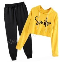 Yellow Smile Crop Tracksuit For Women's 