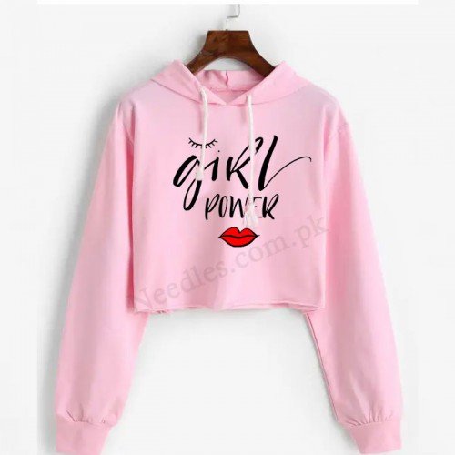 Pink Girls Power Crop Hoodie For Women's