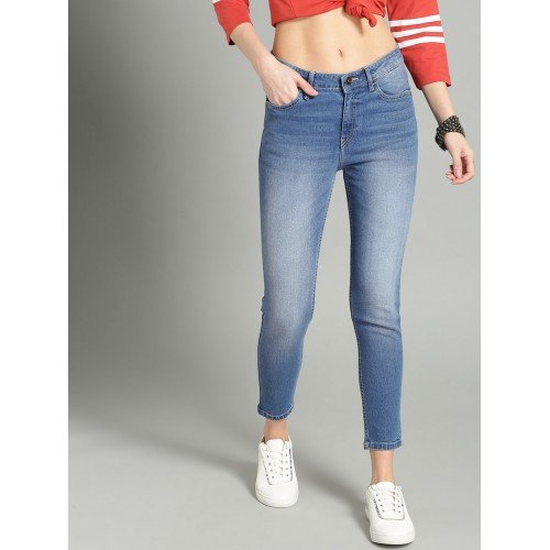 Women Blue Skinny Fit Mid-Rise Clean Look Stretchable Cropped Jeans