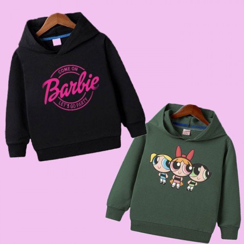 Black Barbie & Green Cartoon Hoodie For Kids