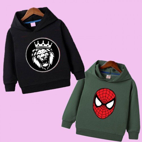 Black Loin & Green Spider Hoodie For Kids