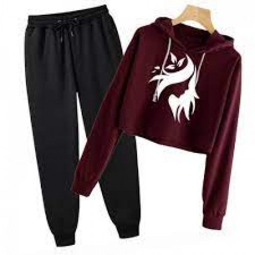 Maroon Stylish Girls Crop Tracksuit For Women's