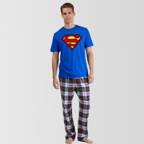 Superman Printed T-Shirt & Checkered Pajama