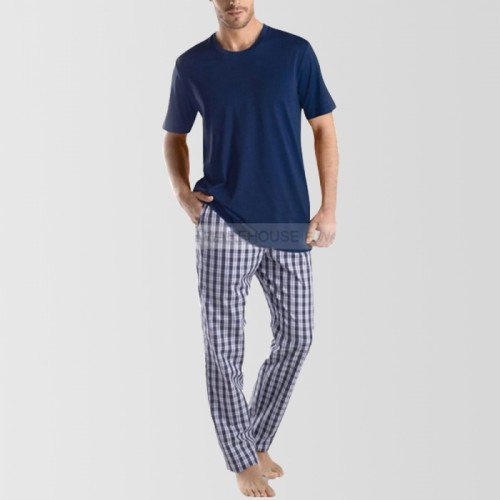 Basic Navy Blue T-Shirt & Checkered Pajama
