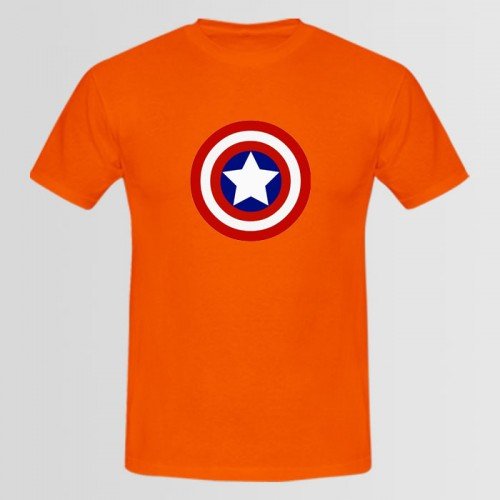 Capt America Orange Half Sleeves Printed T-Shirt For Men
