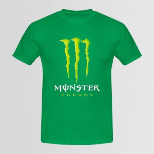 Monster logo Half Sleeves Green Tees For Men