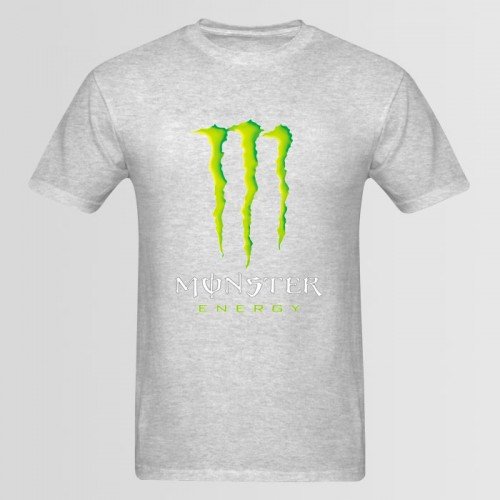 Monster logo Half Sleeves Grey Tees For Men