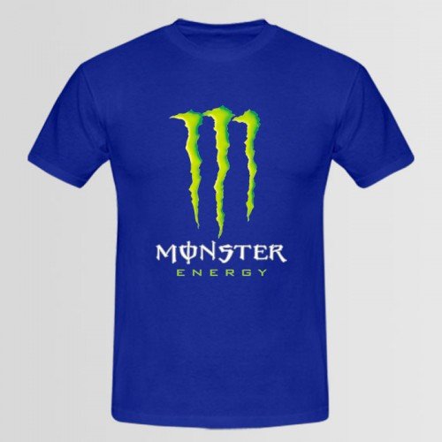 Monster logo Half Sleeves Blue Tees For Men