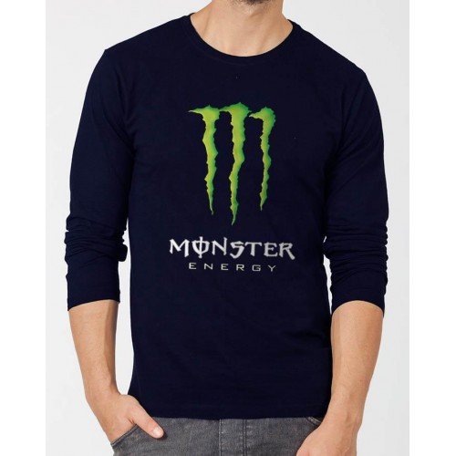 Monster Navy Blue Full Sleeve Printed T-Shirt