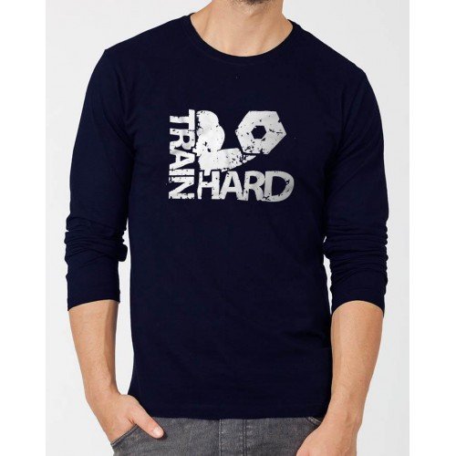 Train Hard Navy Blue Full Sleeves T-Shirt