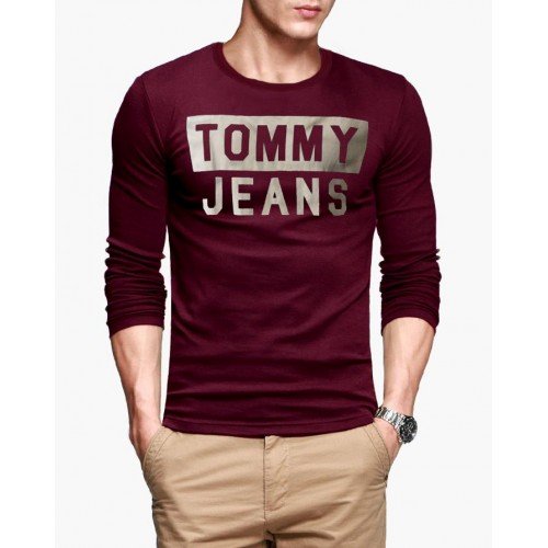 Tommy Jeans Maroon Full Sleeves T-Shirt For Men
