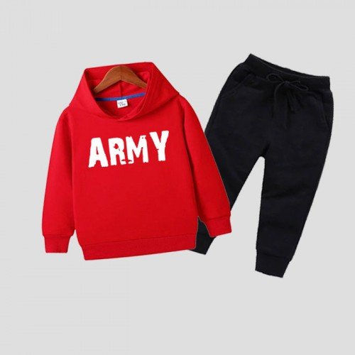 Army Red Hoodie Tracksuit For Kids