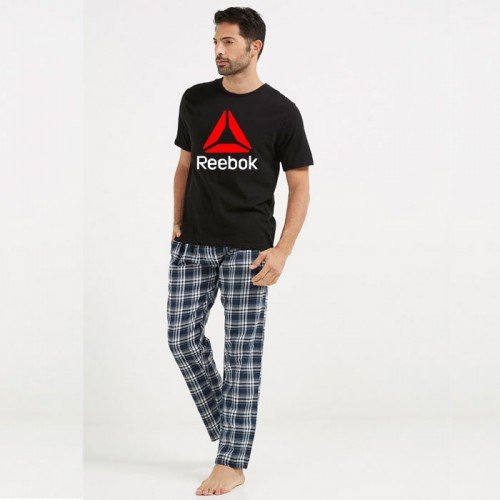 Check Pajama & Black Reebok T-Shirt 