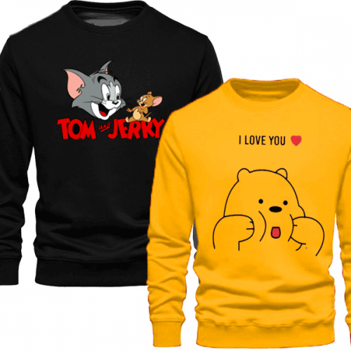 Black Tom Jerry & Yellow Love Bear Sweatshirt For Women's