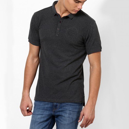 Charcoal Grey Plain Polo T-Shirt For Men's