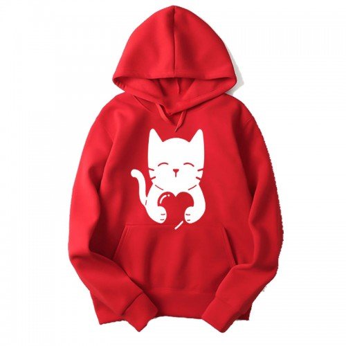 Love Cat Good Quality Red Hoodie For Ladies