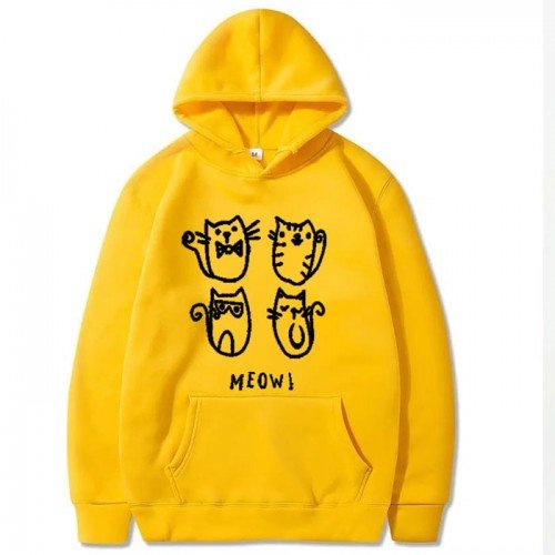 Meow Yellow Best Quality Hoodies For Women