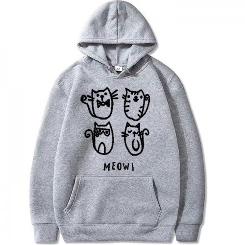 Meow Logo Grey Pullover Hoodies