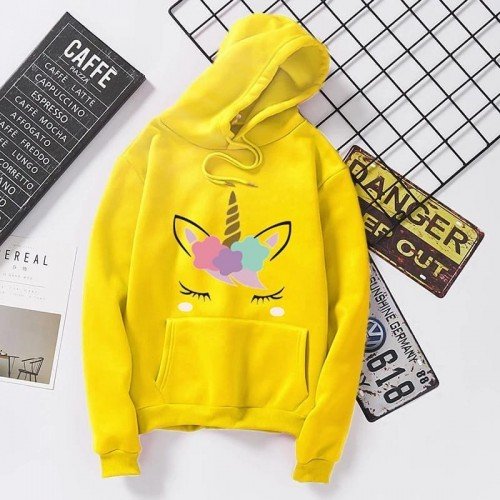 Unicorn Yellow Fleece Hoodies For Women's