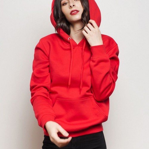 Plain Red Pullover Hoodie For Ladies 