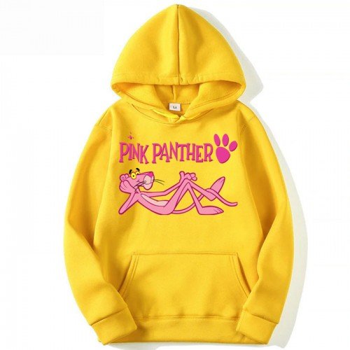 Pink Panther Yellow Printed Fleece Hoodie For Ladies