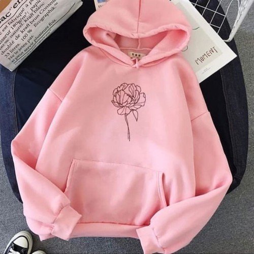 Flower Pink Pullover Hoodie For Women