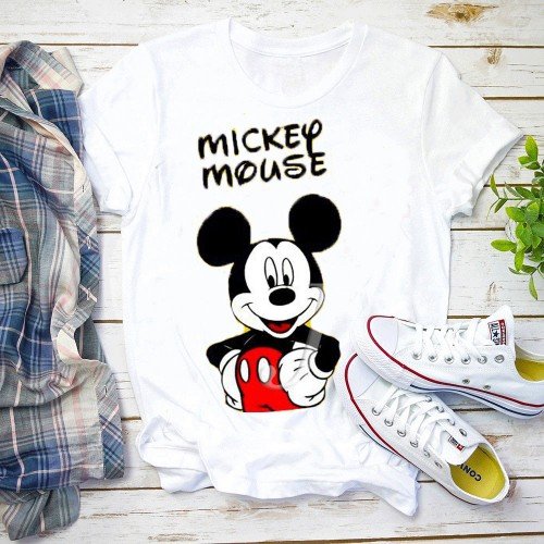 Mickey Mouse Top Quality White Printed T-Shirt For Ladies