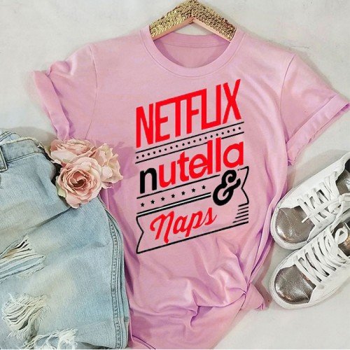 Netflix Pink Half Sleeves T-Shirt For Girls