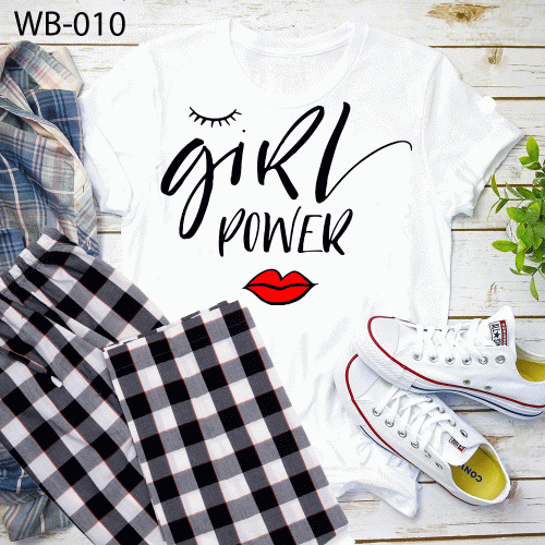 Girls Power White T-Shirt with Checkered Pajama