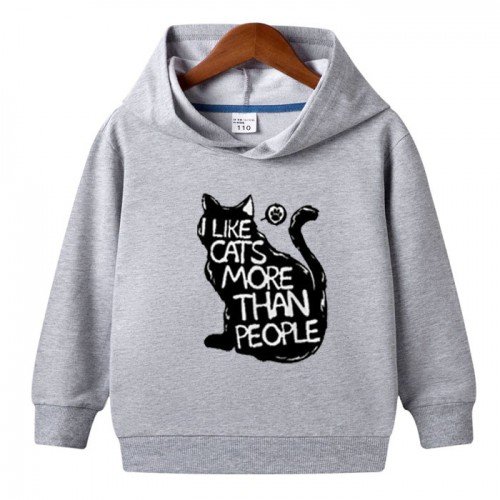 Cat Logo Gray Pullover Hoodie For Kids