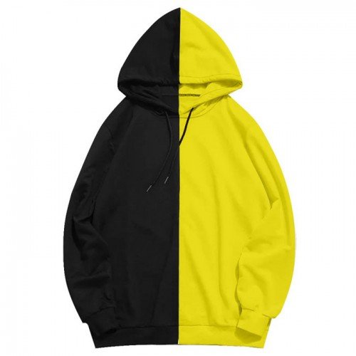 Plain Yellow & Black Contrast Hoodie For Men