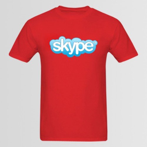 Skype Logo Half Sleeves T-Shirt in Red
