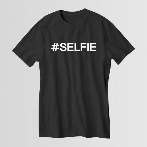 Selfie Printed Round neck T-Shirt in Black