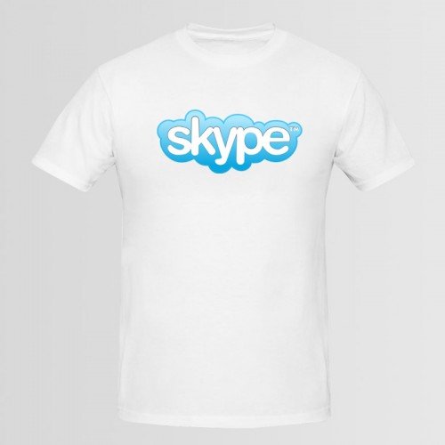 Skype White Half Sleeves T-Shirt For Men