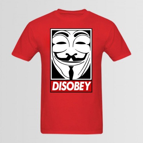 Disobey Half Sleeves Printed T-Shirt in Red