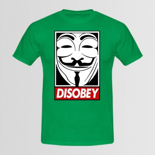 Disobey Half Sleeves Printed T-Shirt in Green