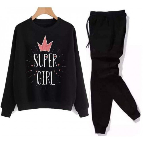 Super Girls Good Quality Black Winter Tracksuit